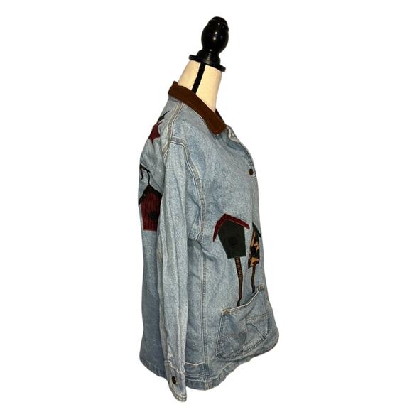 VTG Sunbelt Jacket Women's Blue Denim Birds House Embroidered Size Small Cotton - Picture 5 of 7